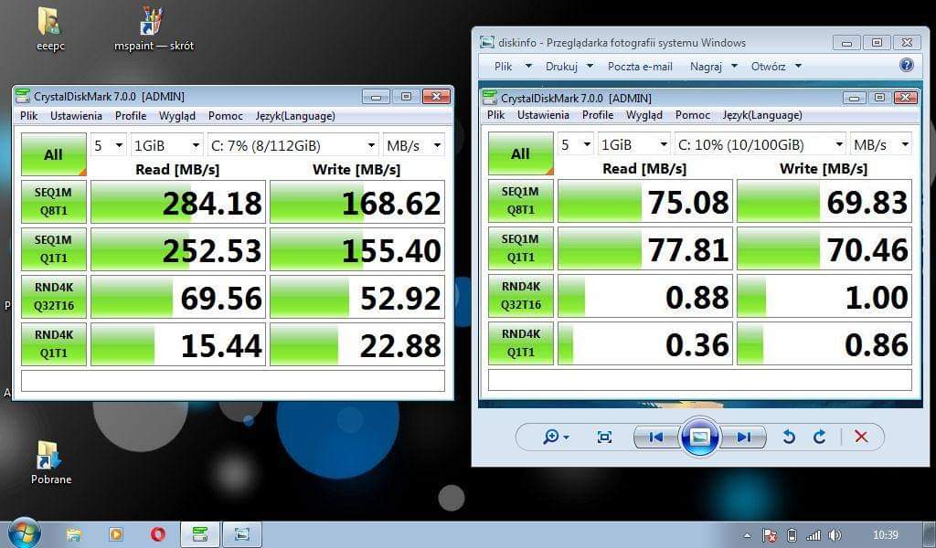 Po prawej wynik starego HDD.