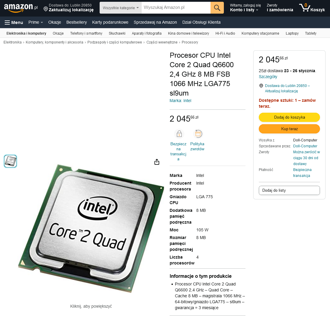 Screenshot 2024-01-13 at 16-51-52 Procesor CPU Intel Core 2 Quad Q6600 2 4 GHz 8 MB FSB 1066 MHz LGA775 sl9um Amazon.pl Elektronika.png